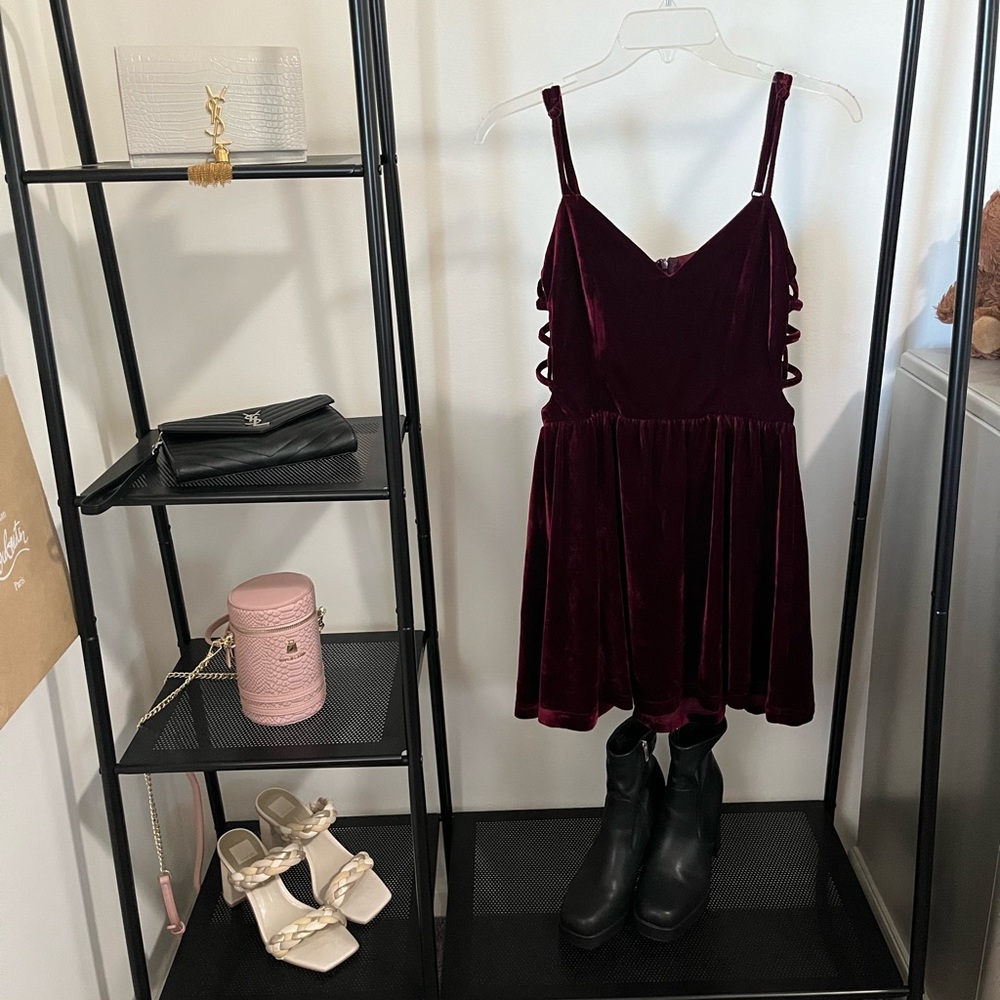 TOBI burgundy velvet cutout mini-dress